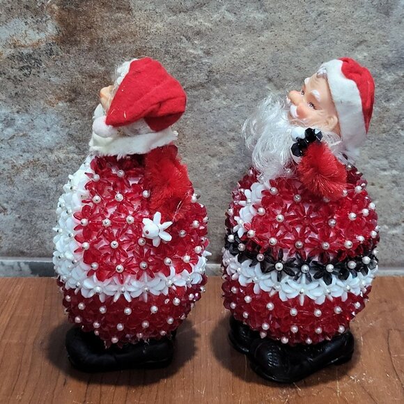 Vintage Folk Art Hand Beaded Dancing Mrs Claus & Santa Claus Christmas Decor - Picture 6 of 11